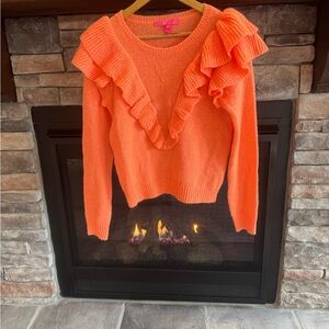 Lilly Pulitzer Orange Ruffle V-Neck Sweater